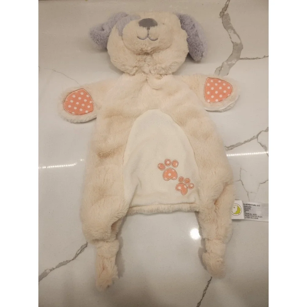 Animal Adventure Dog Puppy Lovey Security Blanket Cream Peach Polka Dot Knot